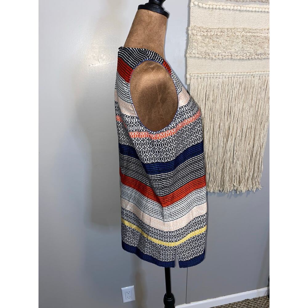 Vince Camuto Womens XS Sleeveless Multicolor Geometric Stripe Blouse Split Hem - Picture 5 of 9